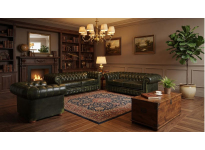 Zwei Dreisitzer Chesterfield Sofa Sessel Kunstleder Modern Elegant