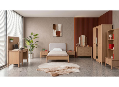 Braunes Jugendzimmer Bett Kleiderschrank Kommode Nachttische Schreibtisch