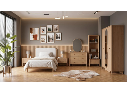 Braunes Jugendzimmer Bett Kleiderschrank Nachttische Kommode Bücherregal