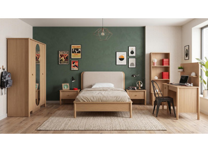 Modernes Jugendzimmer Bett Kleiderschrank Nachttische Schreibtisch Bücherregal