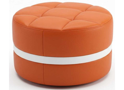 Moderner Oranger Hocker Kunstleder Rund Sitzpouf Holz Wohnzimmer