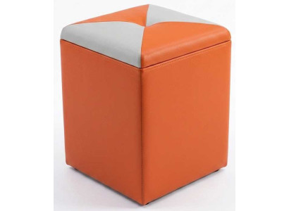 Moderner Oranger Hocker Kunstleder Holz Sitzwürfel Wohnzimmer Luxus