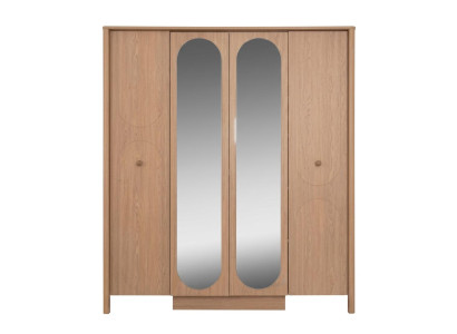 Brauner 4-türiger Kleiderschrank mit Spiegel Holz Jugendschrank modern