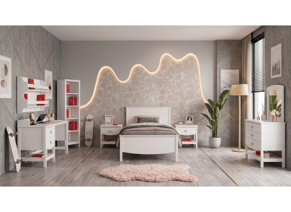 Weißes Jugendzimmer Bett Kommode Nachttische Schreibtisch Bücherregal