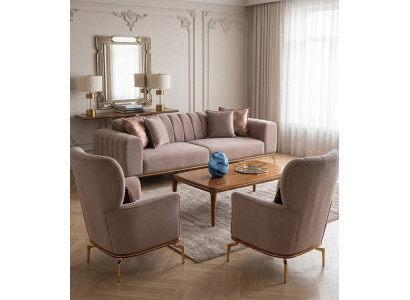 Stilvolles Sofas Set Designer Dreisitzer Luxuriöse 2x Polstersessel