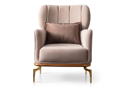 Sessel Beige Textil Edelstahl Modern Einfarbig Goldene Akzente