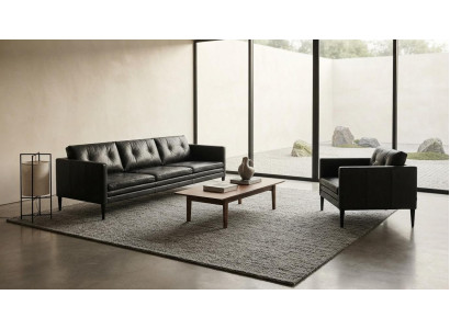 Dreisitzer Sofa Sessel Set Kunstleder Schwarz Polstermöbel Wohnzimmer