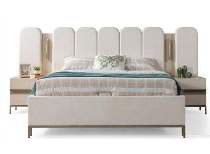 Bett 2x Nachttische Doppelbett Beige Modern Polsterbett Luxus