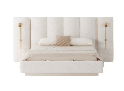 Modernes Designer Bett 180x200cm Polsterbett Doppelbett Beige Luxus