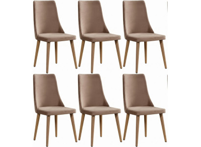 Moderne Braune 6er Esszimmerstühle Textil Holz Luxus Komfort Design