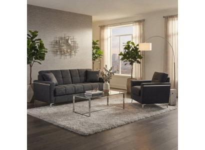 Stilvolles Wohnzimmer-Set Schlafsofa Kissen Sessel Grau Klappsofa