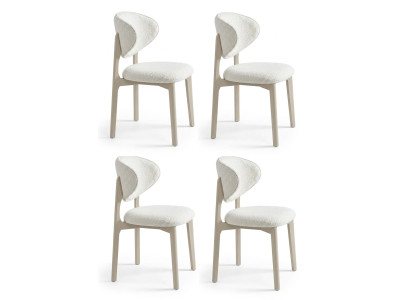 Weiße 4x Stühle Textil Holz Modern Einfarbig Esszimmerstuhl Set
