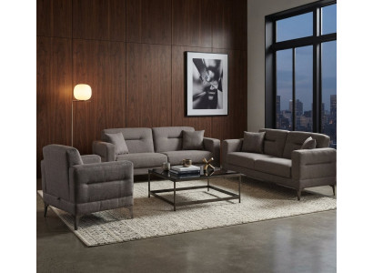 Elegantes Wohnzimmer-Set 2x Schlafsofa Schlafsessel Grau Metallbeinen