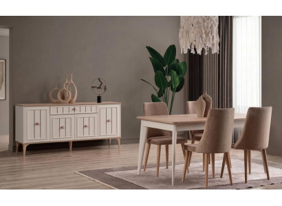 Modernes Beige Esszimmer Set Esstisch 4 Stühle Sideboard Holz Design