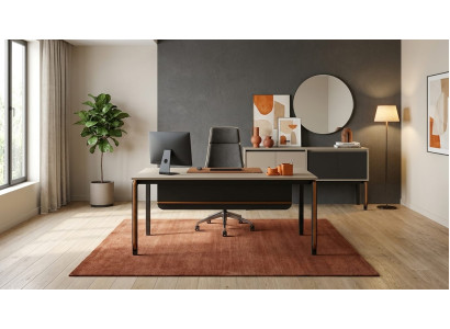 Designer Büro Set Beige Grau Schwarz Schreibtisch Sideboard Möbel