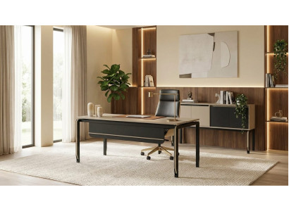 Elegantes Set Beige Schreibtisch Sideboard Arbeitszimmer Möbel