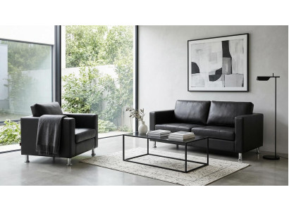 Dreisitzer Sofa Sessel Schwarz Kunstleder Metallbeine Polstermöbel