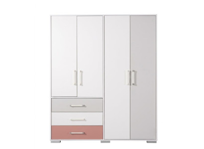 Weißer 4-türiger Kleiderschrank Holzschrank Jugendschrank Modern Schlafzimmer
