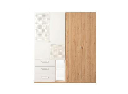 Graubrauner 4-türiger Kleiderschrank moderner Jugendschrank Schlafzimmer