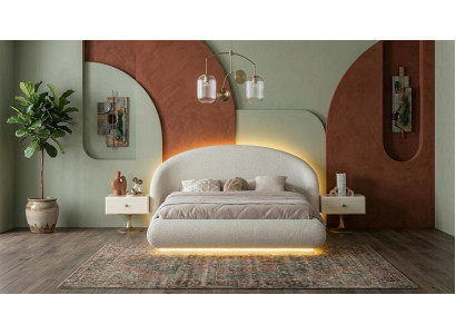 Exklusives Schlafzimmer Set LED Weiß Bett 2 Nachttische Luxus Designer