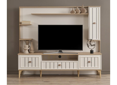 Moderne Weiße Wohnwand Wohnzimmer Schrankwand Holz Design Stauraum