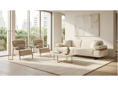 Sofa Set 3+1+1-Sitzer Beige Textil Modern Zeitgenössisch