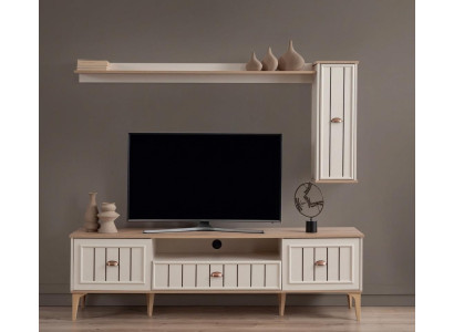 Modern Weiße TV Wohnwand Wohnzimmer Lowboard Hängeschrank Holz Design