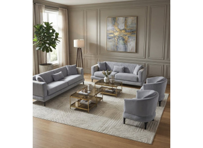 Elegantes Wohnzimmer-Set 2x Schlafsofa 2x Sessel Farbe Grau Samt