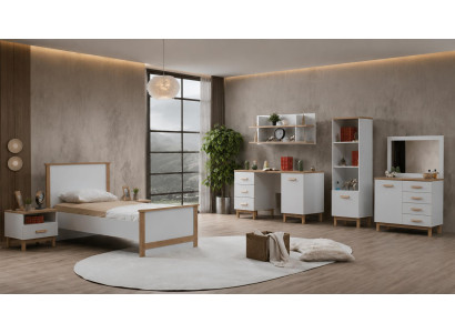 Weißes Jugendzimmer Bett Kommode Nachttische Schreibtisch Bücherregal modern