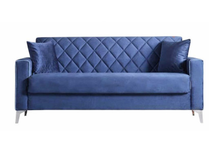 Elegantes Velours Schlafsofa Blaues Rautenmuster Weichen Kissen