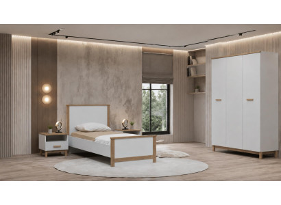 Stilvolles weißes Jugendzimmer Bett Kleiderschrank Nachttische modern