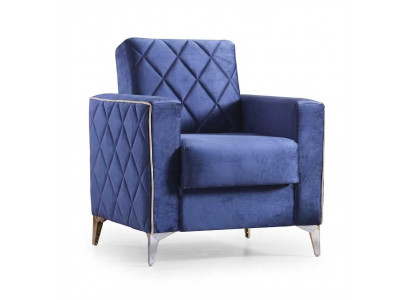 Gemütlicher Schlafsessel Blauer Velours Rautenmuster Zierkante