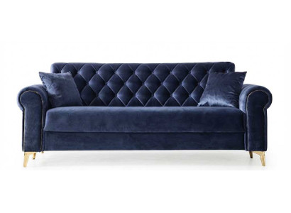 Elegantes Schlafsofa Blau Rautenförmiger Steppung Goldenen Beinen