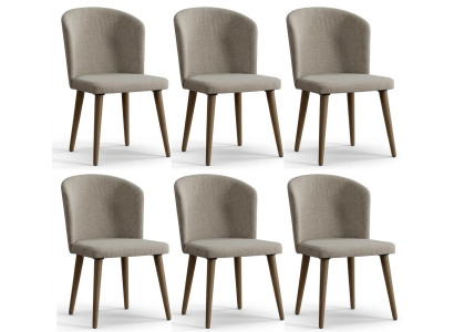 6x Modern Beige Esszimmerstühle textil Holz Design Polster Premium