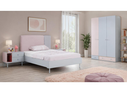 Stilvolles graues Jugendzimmer Bett Kleiderschrank Nachttische Schlafzimmer