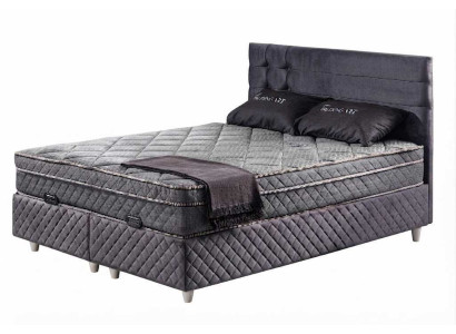 Graues Komfortbett Polsterkopfteil Holzrahmen Schlafzimmer Modern