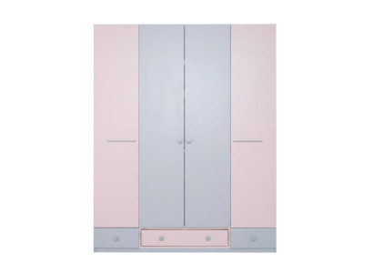 Grau-rosa  4-türiger Kleiderschrank Jugendschrank Holz Jugendzimmer modern