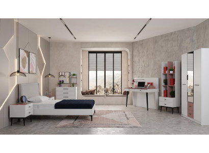 Weißes Jugendzimmer Bett Kleiderschrank Kommode Schreibtisch Bücherregal