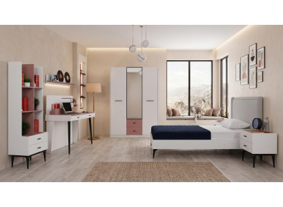Weißes Jugendzimmer Bett Nachttische Kleiderschrank Bücherregal Schreibtisch