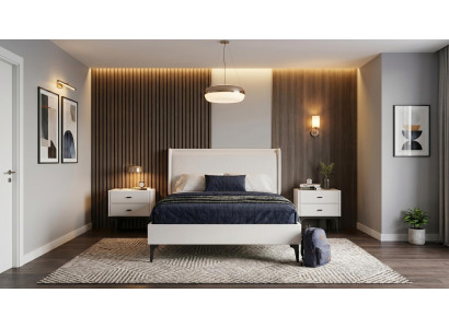 Modernes weißes Jugendzimmer Bett Nachttische Schlafzimmer Teenager modern