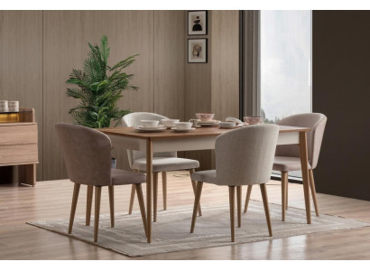 Modernes Beige Esszimmer Set Esstisch 4x Stühle Holz Textil Design
