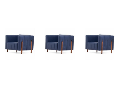 Drei Sessel Kunstleder Blau Modern Elegant Komfortabel Wohnzimmer