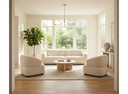 Gemütliches Wohnzimmer-Set 3-Sitzer Sofa 2x Sessel Weißem Stilvoll