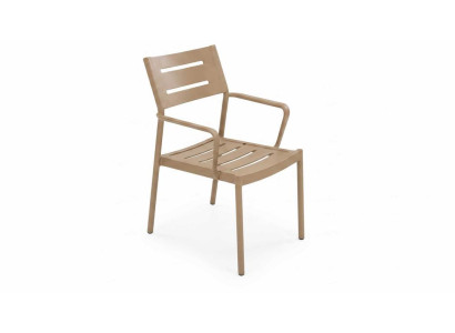 Metall-Gartenstuhl in Sandbeige mit Armlehnen für Terrasse