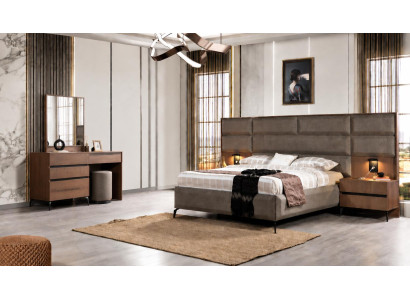 Bett Nachttisch Schminktisch Schlafzimmer Holz Braun Modern Luxus