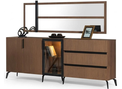 Sideboard Spiegel Kommode Holz Braun Schwarz Modern Eleganter Luxus