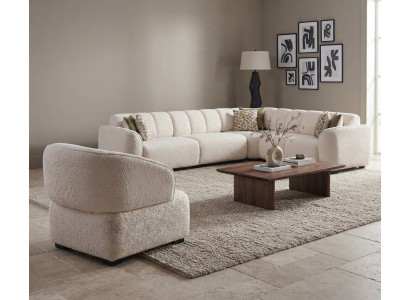 Stilvolles Wohnzimmer-Set Ecksofa Kissen  Sessel Weiß Modern