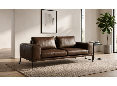 Dreisitzer Sofa Kunstleder Braun Metallgestell Modern Elegant Stilvoll