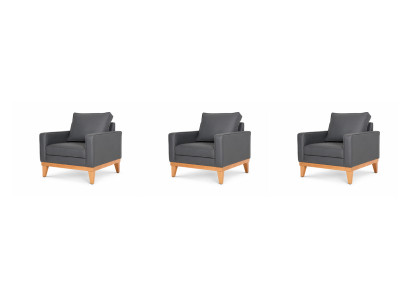 Drei Sessel Kunstleder Schwarz Holzgestell Modern Elegant Komfortabel