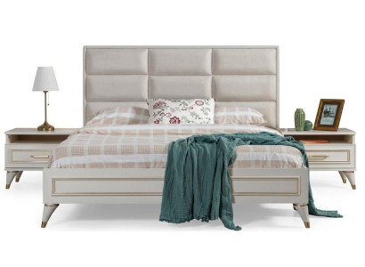 Bett Nachttisch Schlafzimmer Weiss Gold Modern Eleganter Luxus